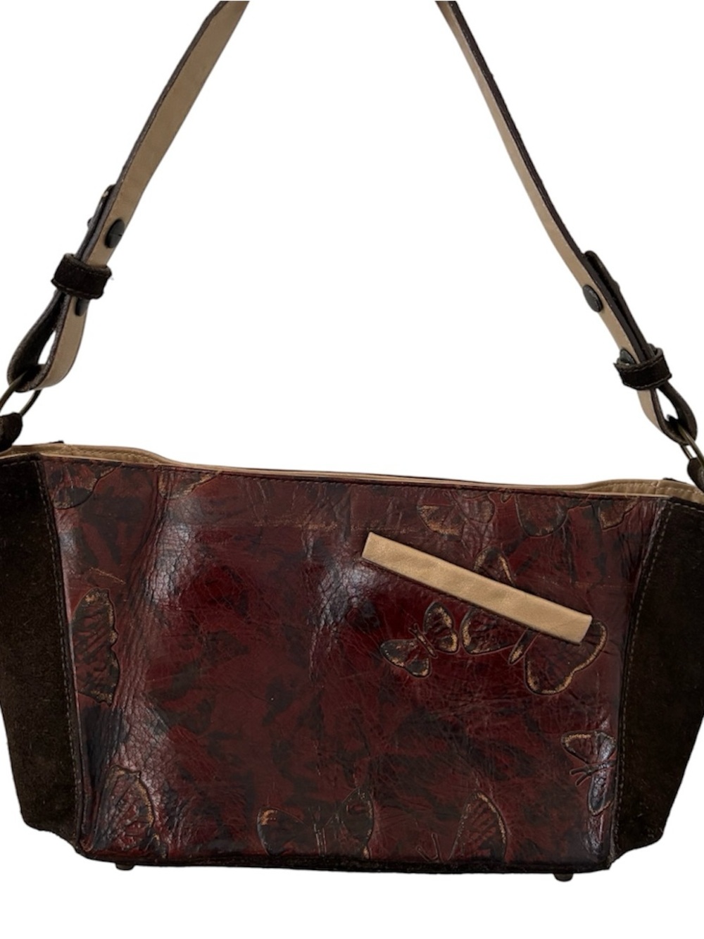 Vintage Mario Hernandez Butterfly Embossed Leather Suede Shoulder Bag Y2K Boho - Picture 8 of 8
